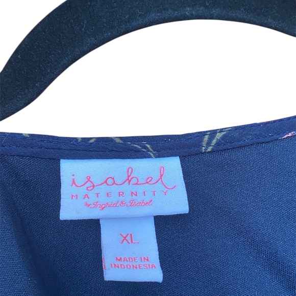 Isabel Maternity XL Extra Large Empire Floral Tie Back Top Navy Sheer Sleeves - Picture 6 of 8